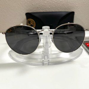 Ray-Ban Round Metal sunglasses (RB3447). Polished silver frame/dark grey lenses
